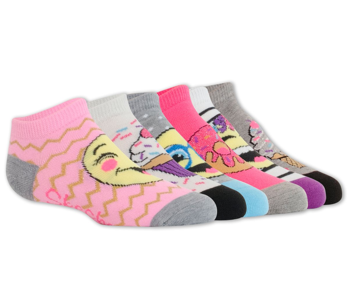Clothing Skechers 6 Pack Low Cut Emoji Ice Cream Socks | Skechers Clothing